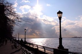 lanterns on the embankment near the river