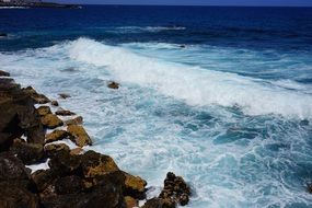 white wave foam stones on beach