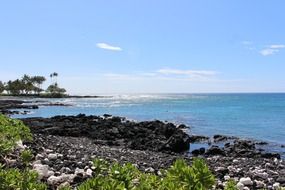 landscape of beach with stones in hawaii