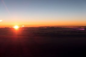 view from the plane at a bright sunset