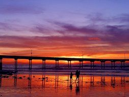 walk along the ocean shore with a scarlet sunset