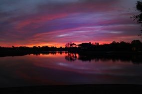 purple pink sunset over the golf course in Florida