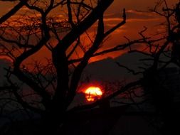 bright red sunset in the mountains