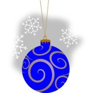 blue christmas ball with monograms on a gray background as an illustration
