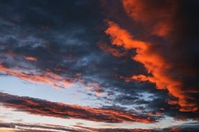 dark clouds in the sky with orange glow