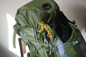travel backpack with toy giraffe