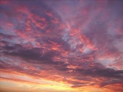 glow of colorful sunset in the clouds of the evening sky