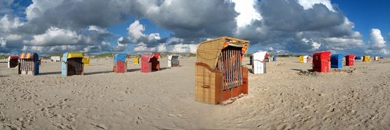 beach chairs on the North Sea coast in the Nordfriesland area