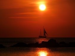 Sunset on sailing ship