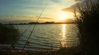 evening fishing over the lake
