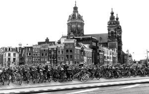 lot of bikes in old city, netherlands, amsterdam