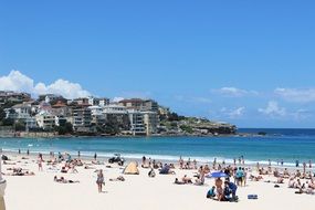 people sunbathe on bondi beach, Australia