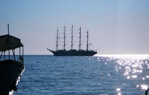 huge ships are floating on the sea