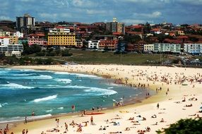 crowded bondi beach, summer view
