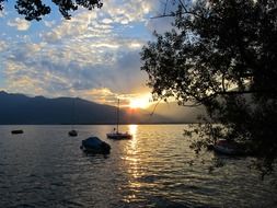 beautiful summer sunset above mountain lake