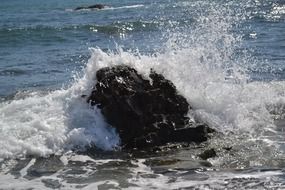 waves breaking on stone