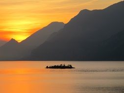 small island on garda lake in italy