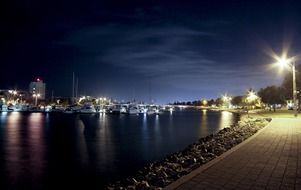 ships in port at night