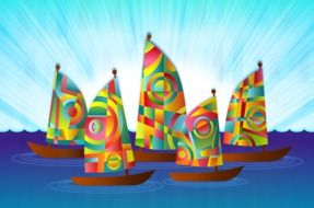 color sailing boat drawing