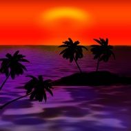 tropical sunset as a colorful graphic illustration