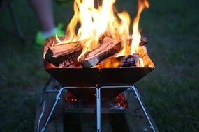 firewood burning in fire pit outdoor