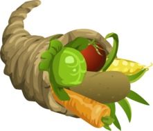 drawing of horn of plenty with vegetables for thanksgiving