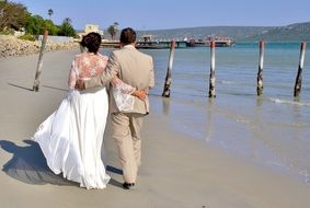 bride and groom on beach