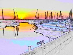 port with boats sunset mood photo filter experiment