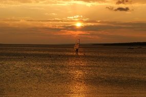 landscape of windsurfer on ocean at sunset