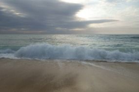 big waves of the ocean on a sandy beach