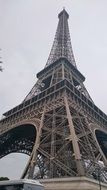 bottom view of the eiffel tower on a cloudy day