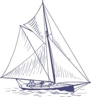 Blue and white illustration of the yacht