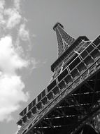 bottom view of the eiffel tower black and white