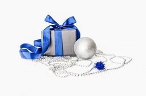 christmas gift with blue decoration