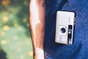 compact camera in a jacket pocket