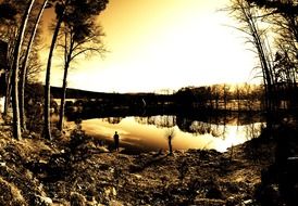 panorama of the pond in the moonlight