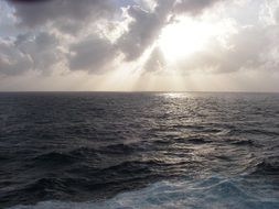 sunset in the clouds over the stormy ocean