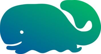cartoon happy whale on sea, silhouette
