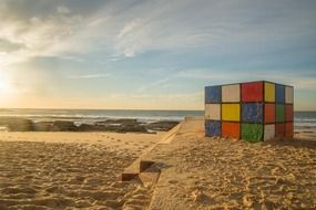rubikâs cube, art object on beach, australia, sydney, maroubra