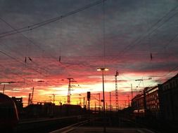 yellow-pink sunset over the train station