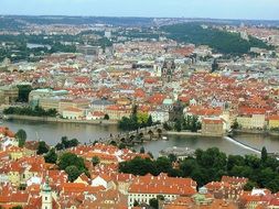 aerial view of charles bridge at cityscape, czech, prague