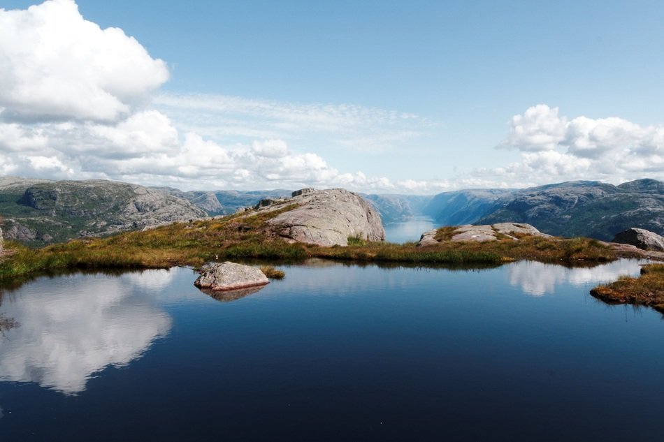 montains lake reflection