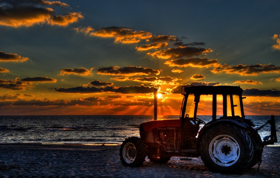Tractor at the sunset