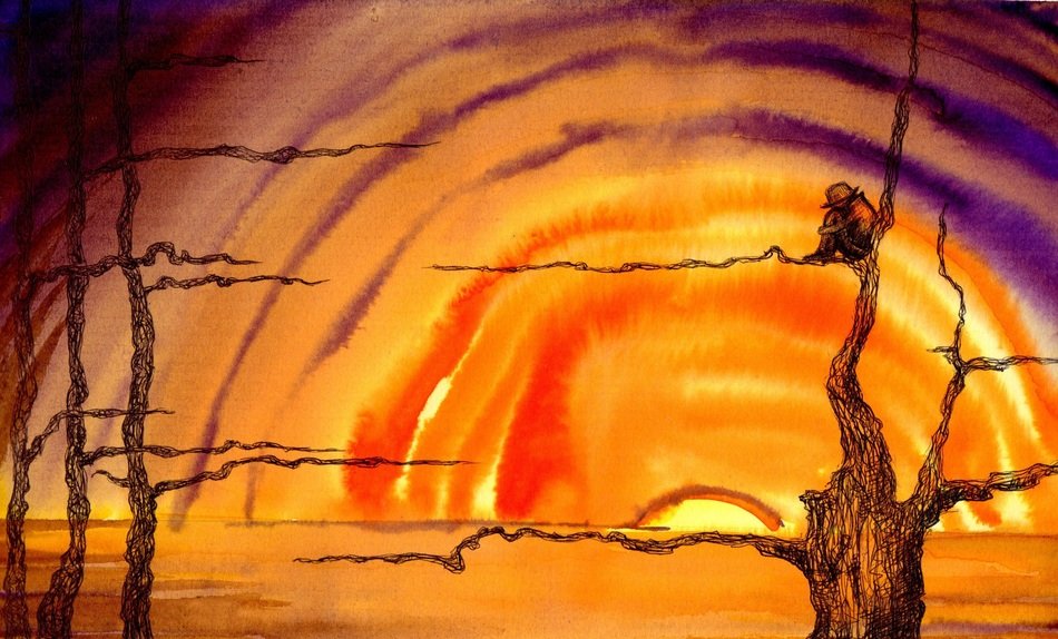 colorful sunset like watercolor drawing