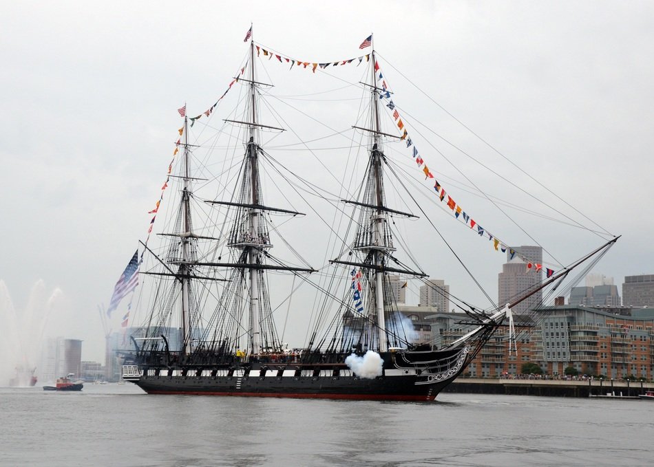 historic tall frigate in city