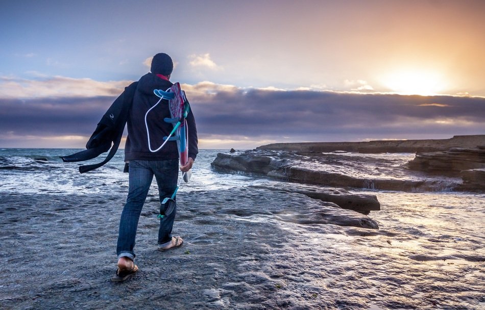 man in the cold on the beach