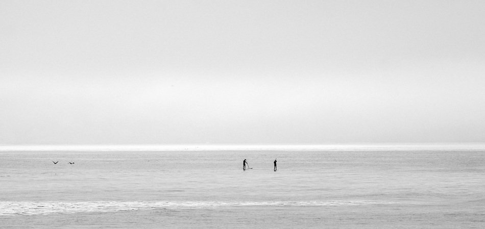 Black and white ocean on the horizon