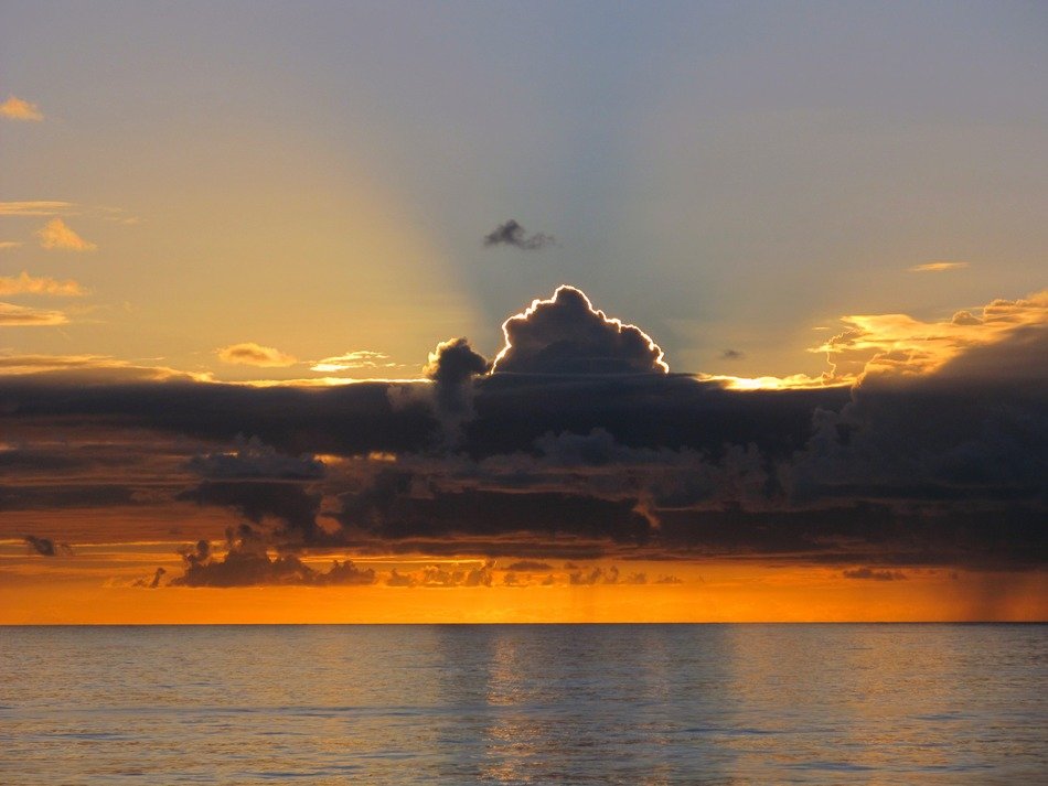 landscape of fire sunset on the sea