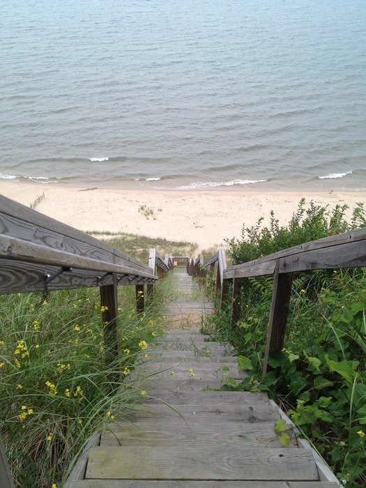wooden staircase down to the beach