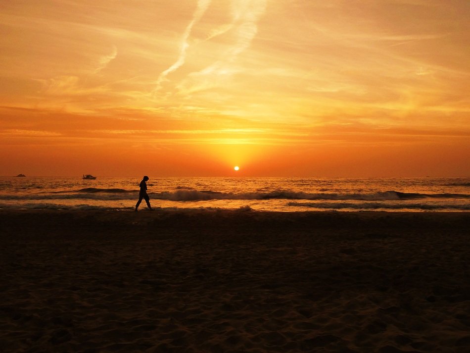 walk on the beach at sunrise